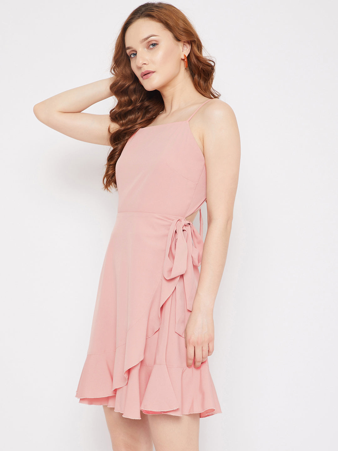 Tie Back Ruffle Trim Wrap Hem Slip Dress